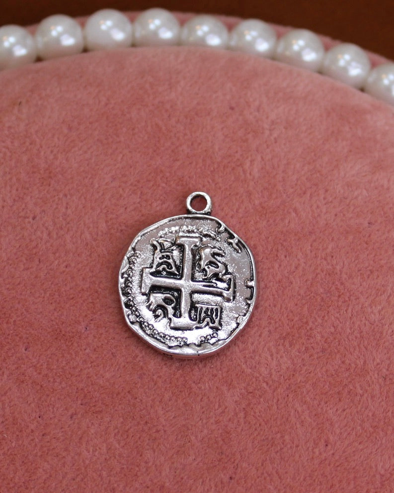 Antique Silver Circle X Charm