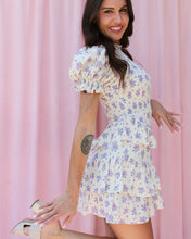 Load image into Gallery viewer, LYDIA LAVENDER FLORAL TIERED MINI PUFF-SLEEVE DRESS
