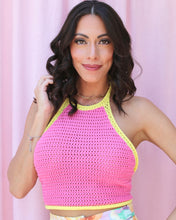 Load image into Gallery viewer, BLOSSOM IN PINK HALTER CROCHET TOP
