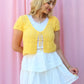 DULCIE DAINTY YELLOW POINTELLE TIE-FRONT KNIT CARDIGAN