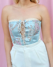 Load image into Gallery viewer, JOCELYN LACE UP BLUE FLORAL CORSET
