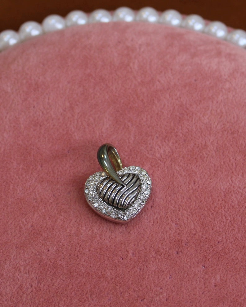 Silver & Gold Heart With Crystals Charm
