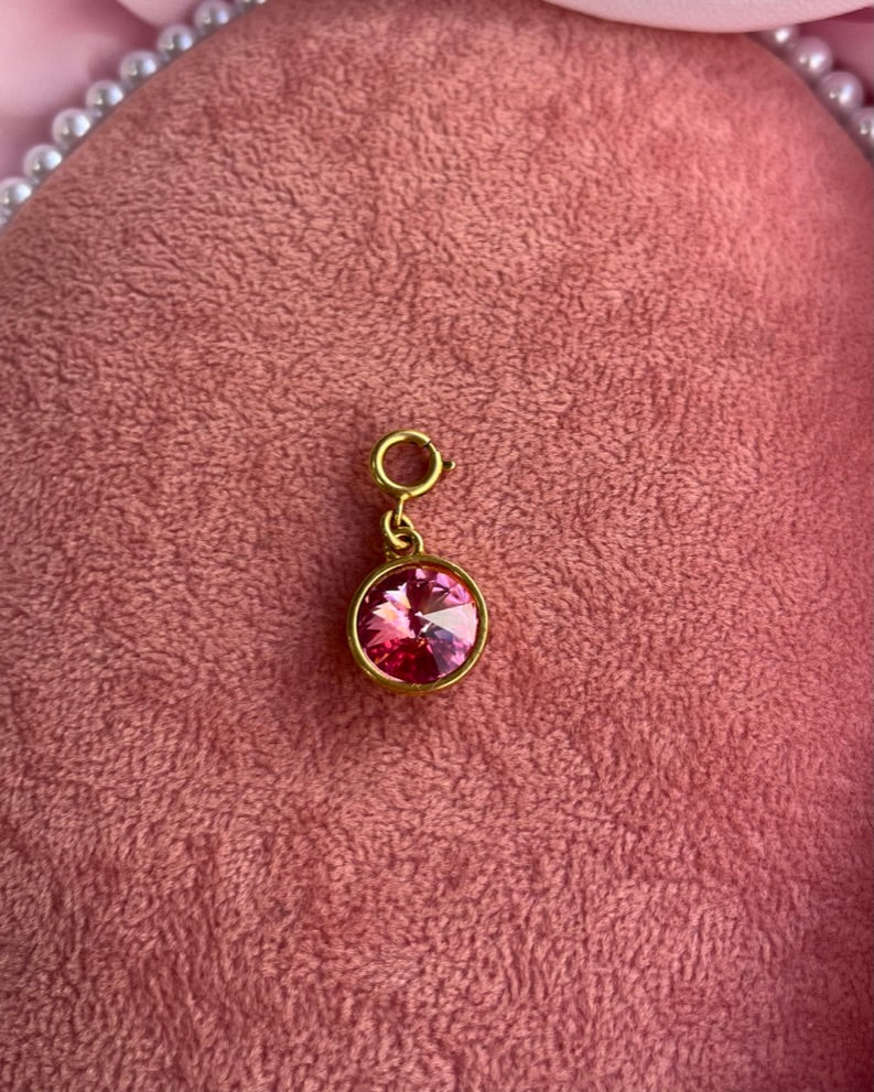 Pink Circle Gem Gold Charm