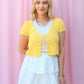 DULCIE DAINTY YELLOW POINTELLE TIE-FRONT KNIT CARDIGAN