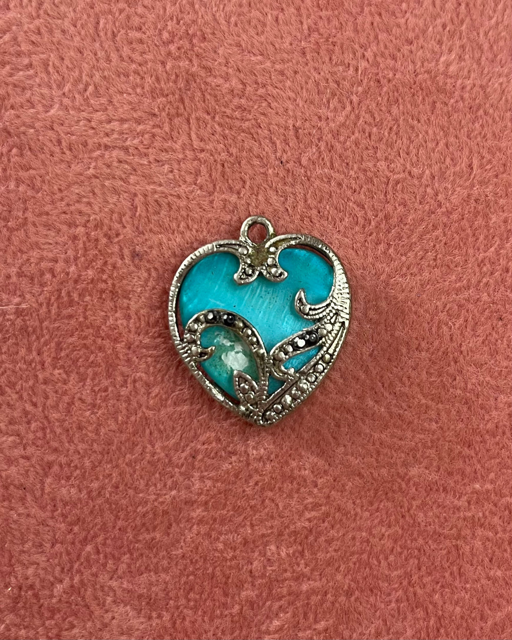 Turquoise Heart Silver Charm