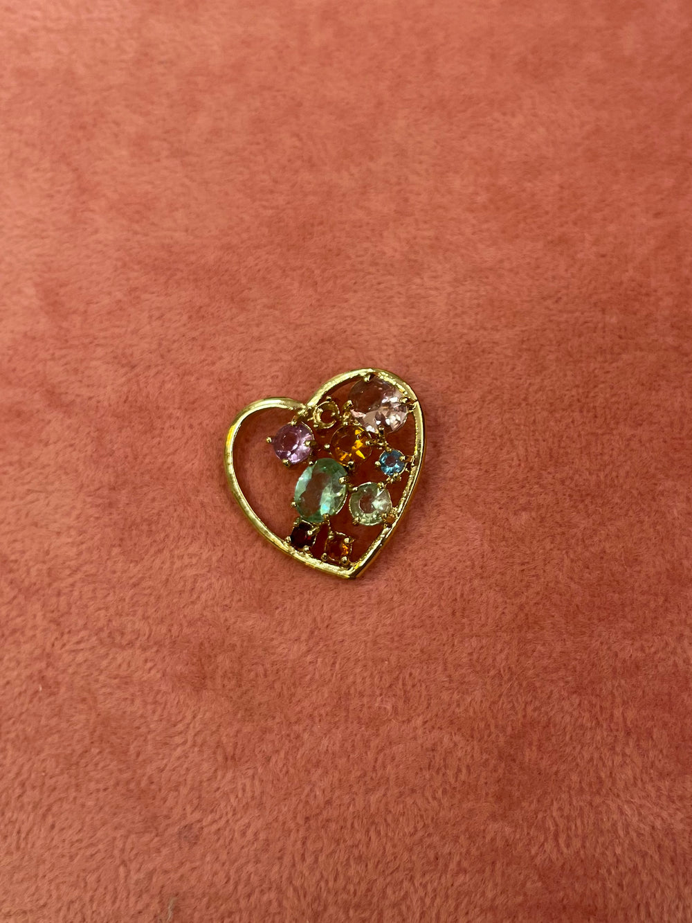 Colorful Gems Gold Heart Charm