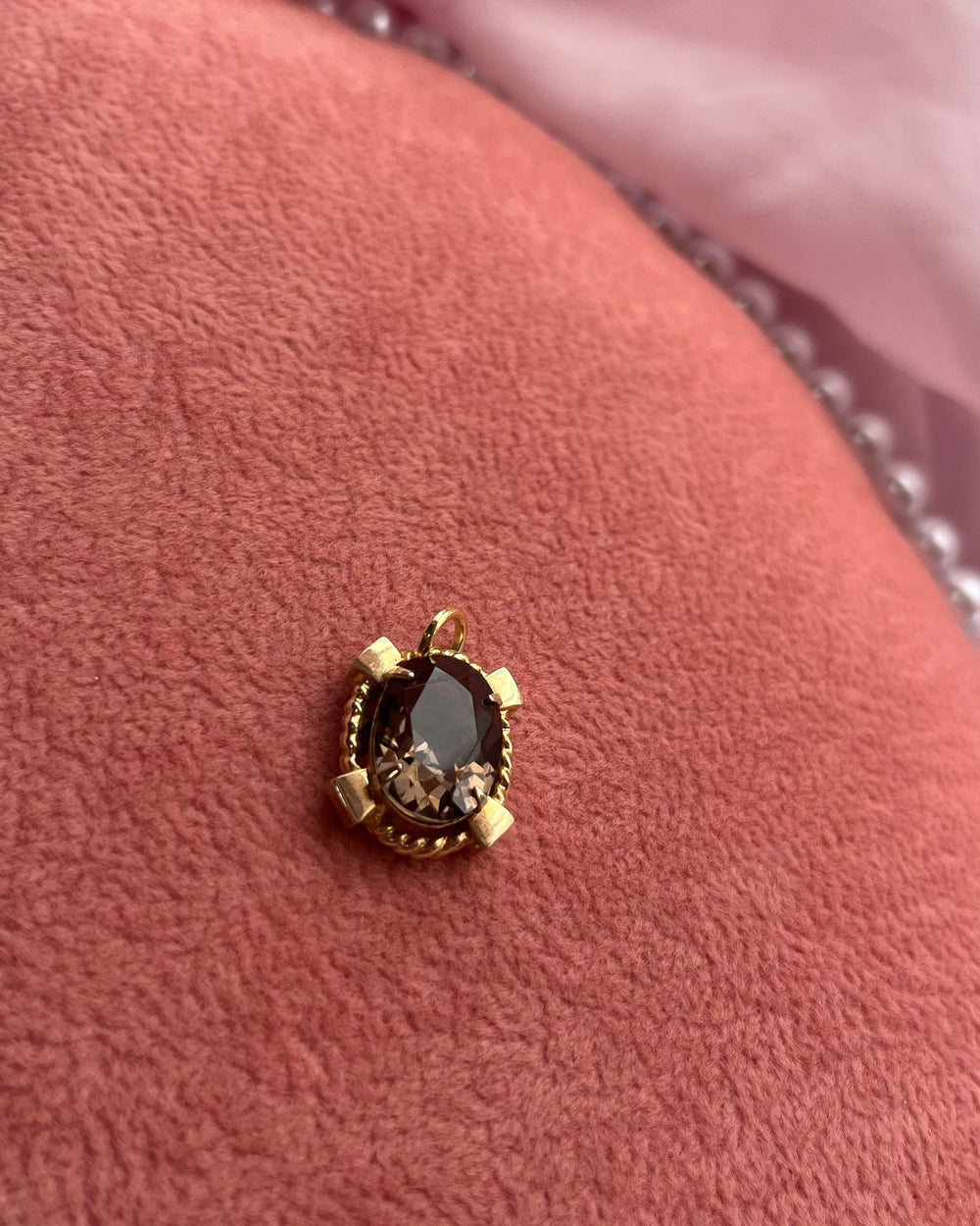 Purple Brown Oval Crystal Gold Charm