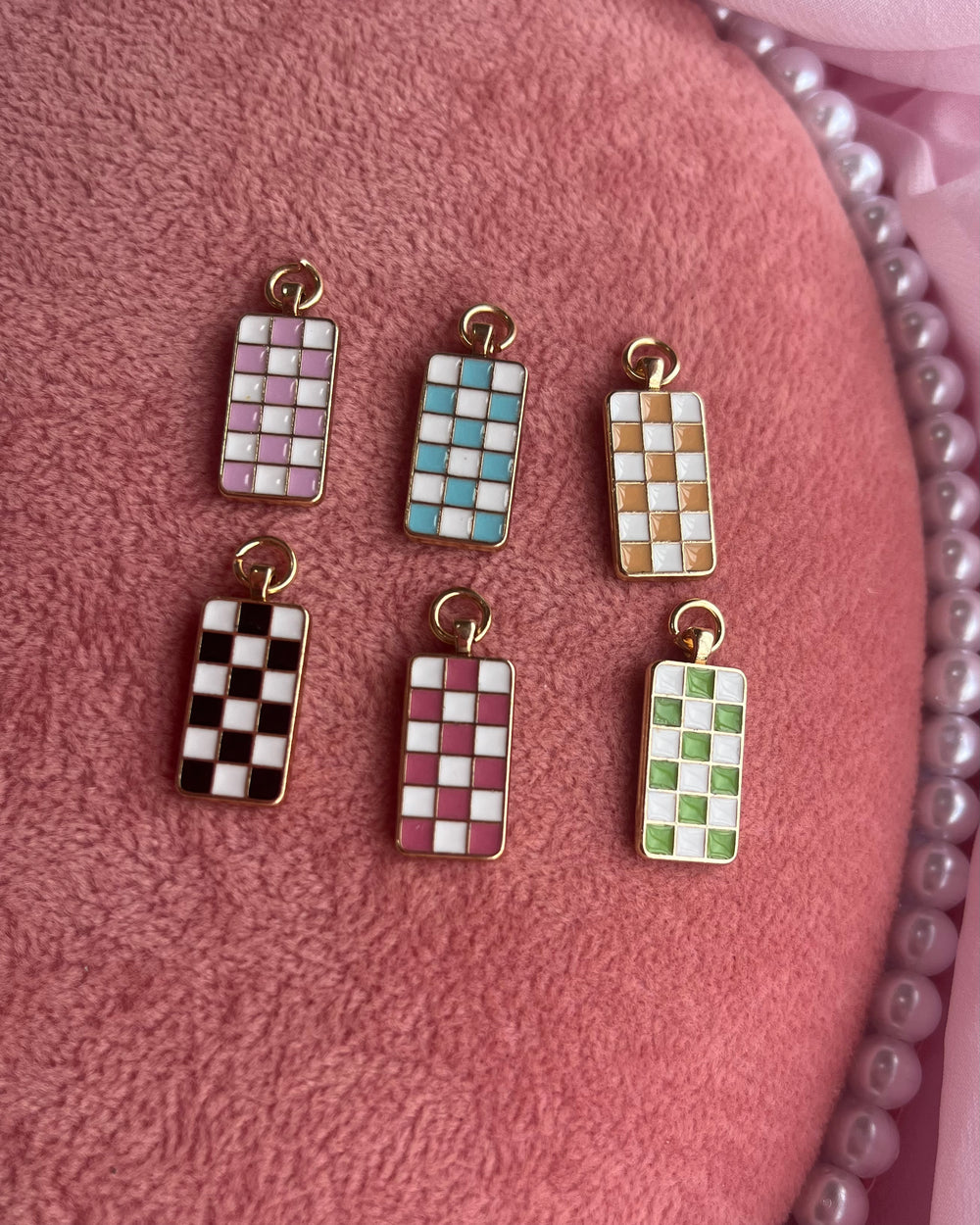 Colorful Checkered Rectangle Gold Charms