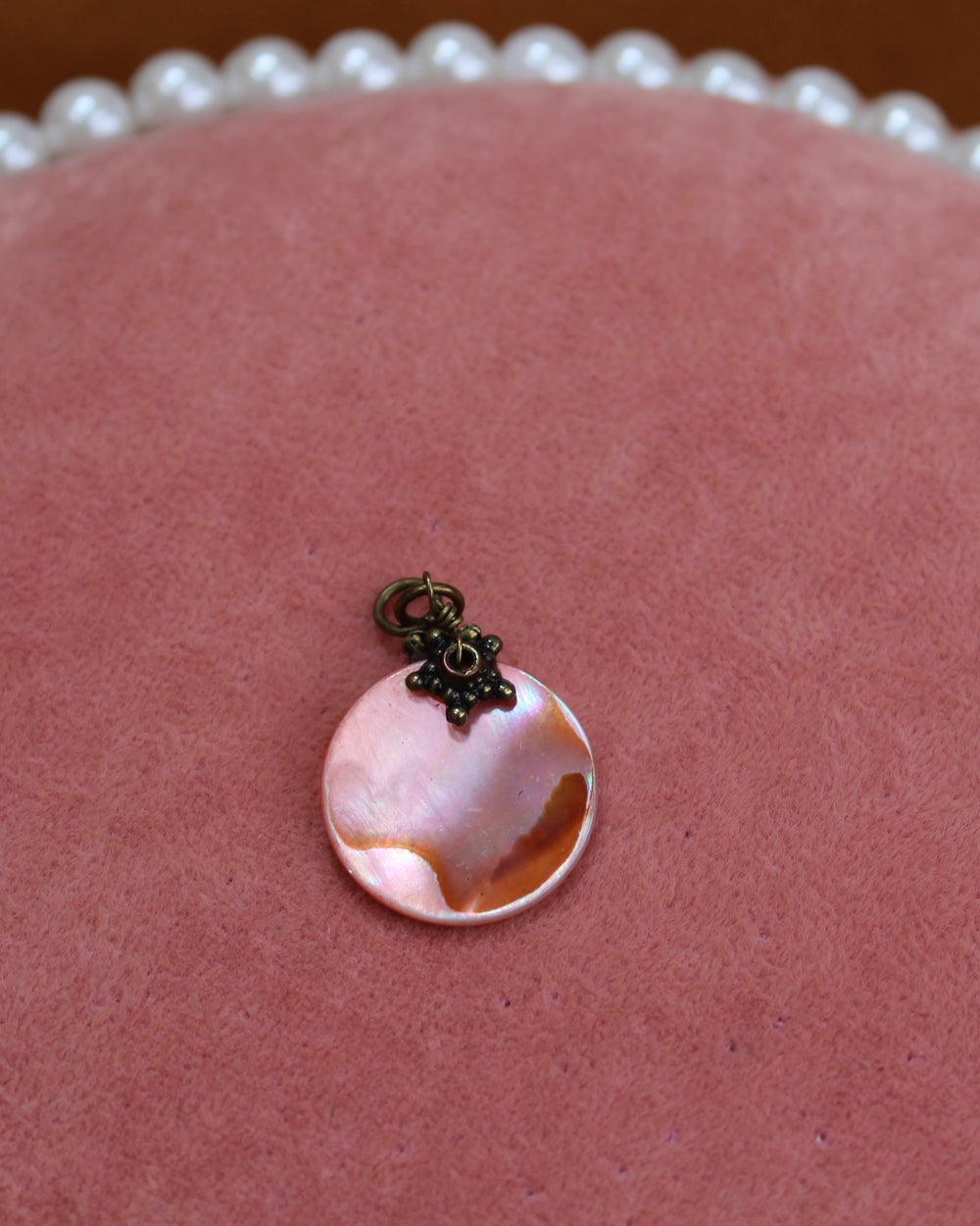 Pink Iridescent Circle Copper Charm