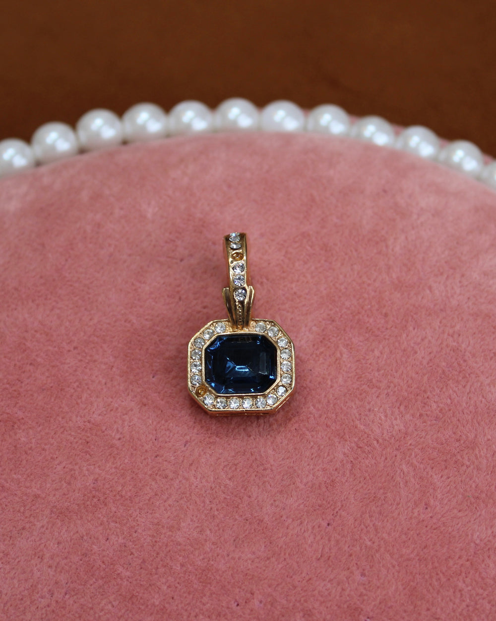 Blue Rectangle Gem Crystal Halo Charm