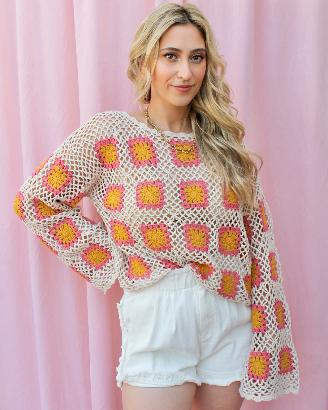 BEACHSIDE FLORAL CROCHET LONG SLEEVE