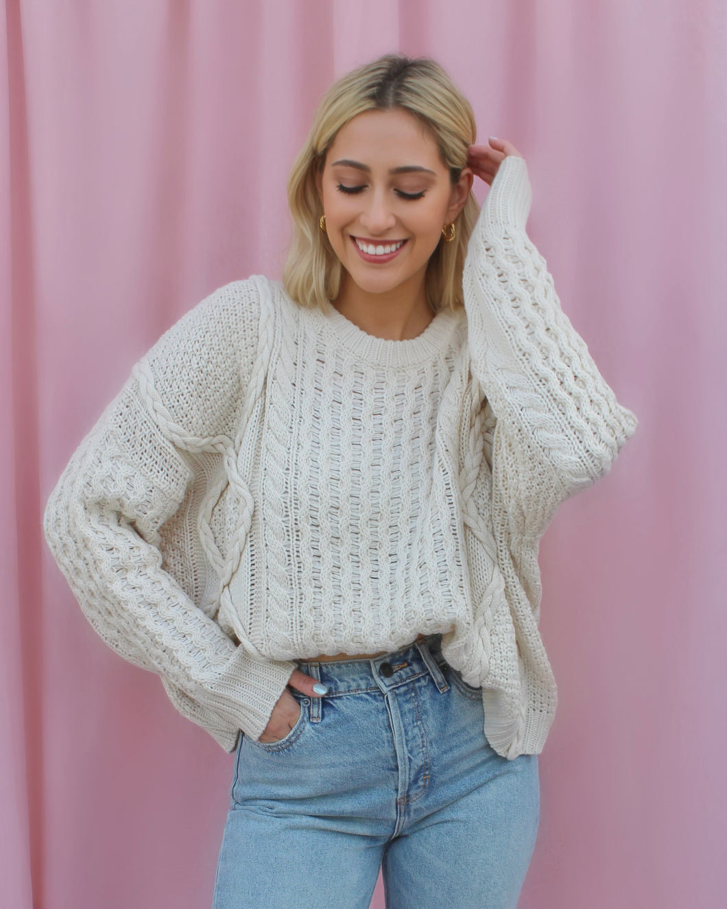 RORY IVORY CABLE-KNIT CHUNKY SWEATER