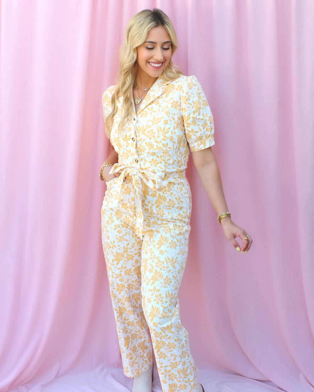 ABIGAIL FLORAL SHORT-SLEEVE JUMPSUIT