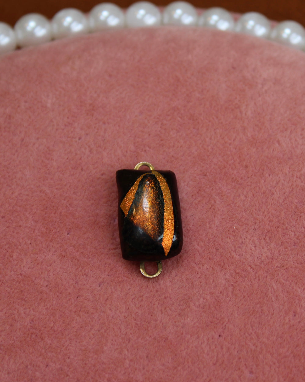 Black & Orange Rectangle Gold Charm