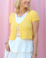Load image into Gallery viewer, DULCIE DAINTY YELLOW POINTELLE TIE-FRONT KNIT CARDIGAN
