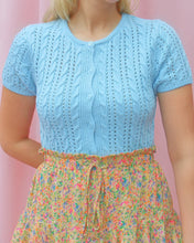 Load image into Gallery viewer, ERIN BLUE BUTTON-UP CABLE KNIT TOP
