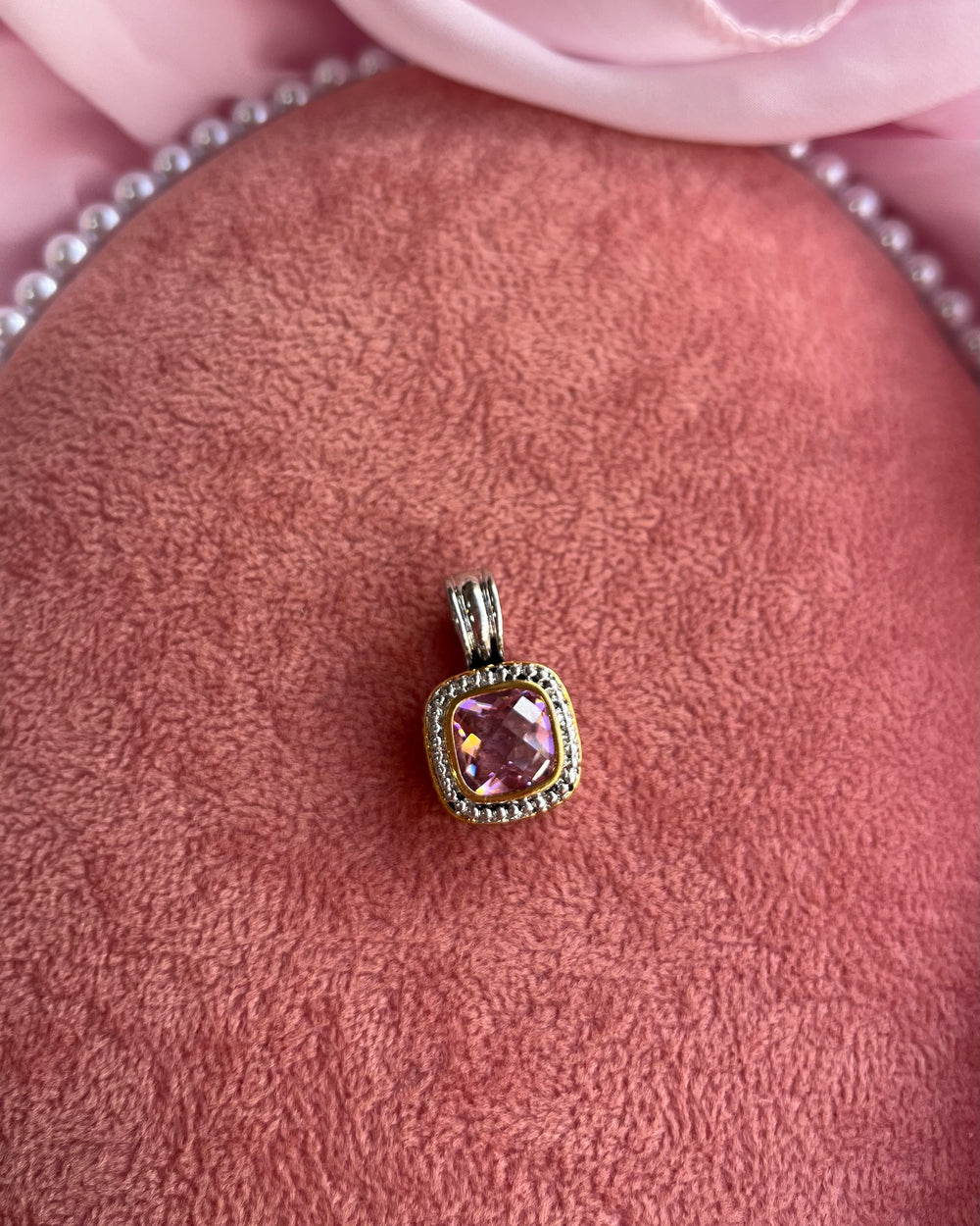 Pink Square Crystal Charm