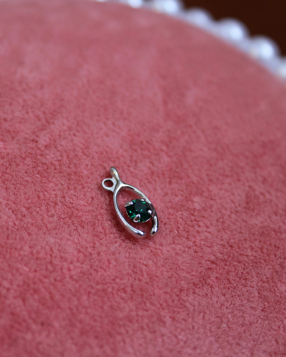 Dainty Green Gem Wishbone Charm