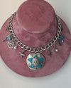 Western Turquoise Silver Vintage Charm Necklace