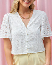Load image into Gallery viewer, MABLE FLORAL EYELET WHITE TOP
