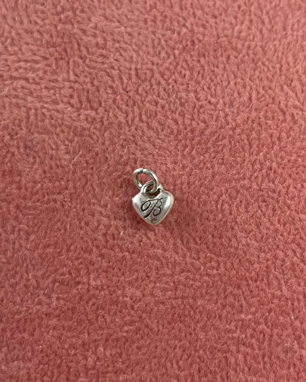 Tiny Initial B Heart Silver Charm