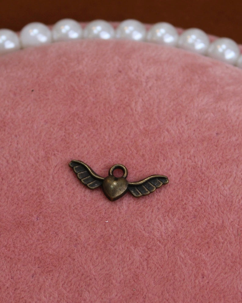 Flying Antique Gold Heart With Wings Charm