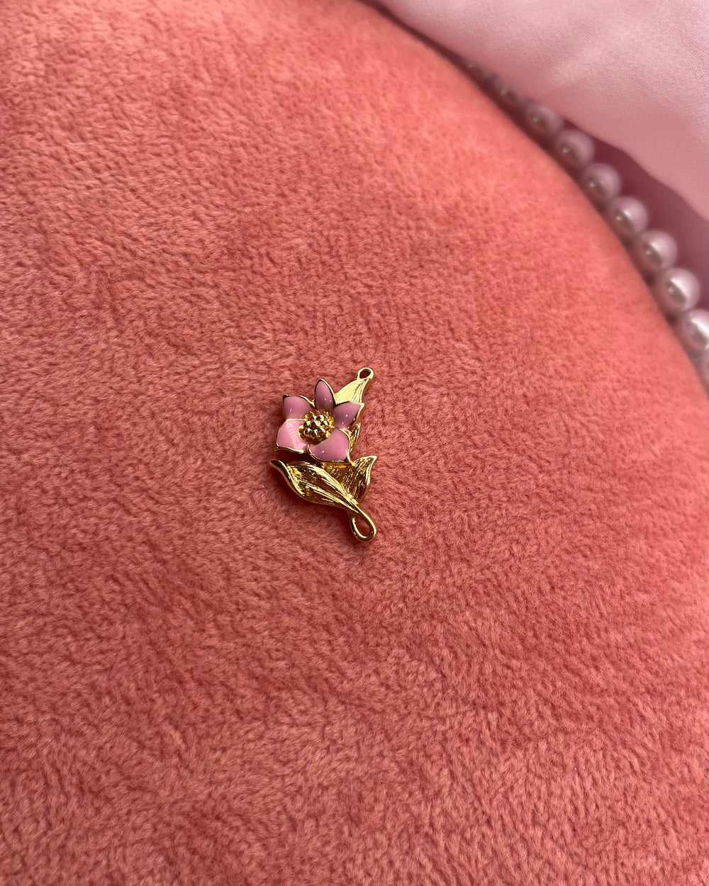 Pink Flower Gold Charm