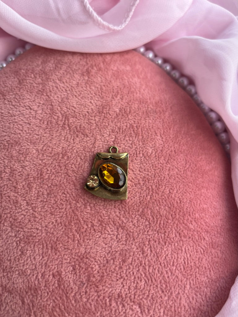 Amber Crystal Gold Square Charm