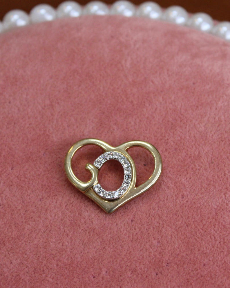 Gold Heart With Crystal  Backwards C Charm