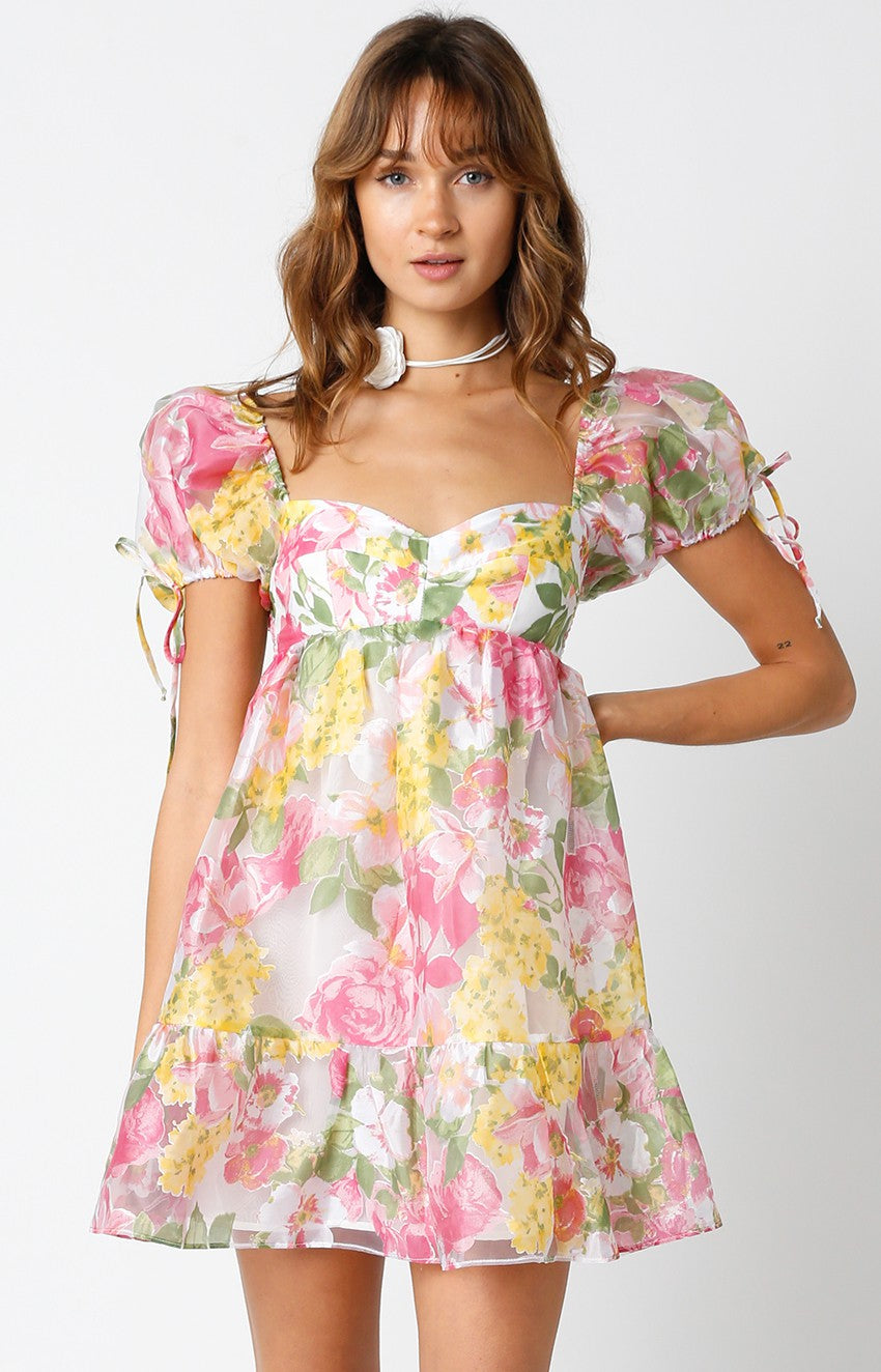 GARDEN GODDESS PUFF-SLEEVE BABYDOLL DRESS