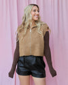 CHESNUT CROPPED CHUNKY KNIT ZIP-UP SWEATER VEST