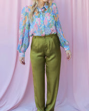 Load image into Gallery viewer, CELINE AVOCADO SATIN HIGH-WAISTED PANTS

