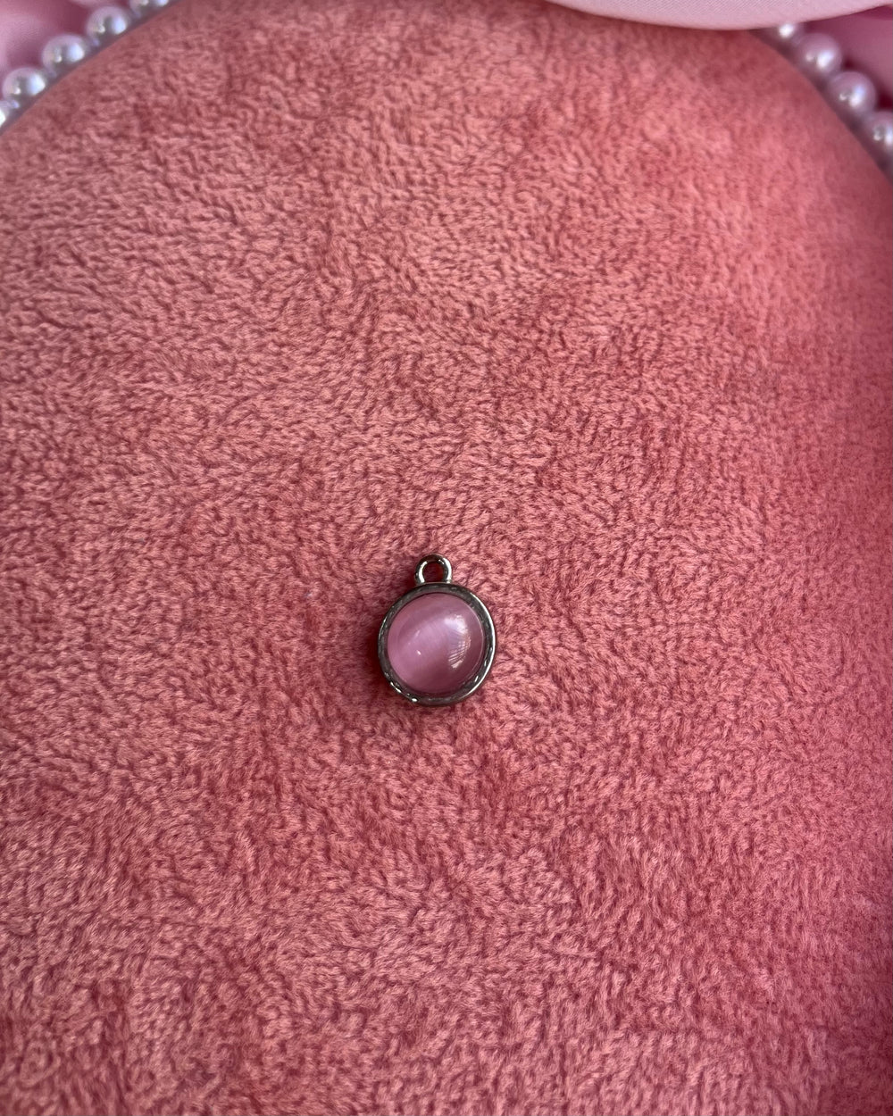 Pink Stone Circle Silver Charm