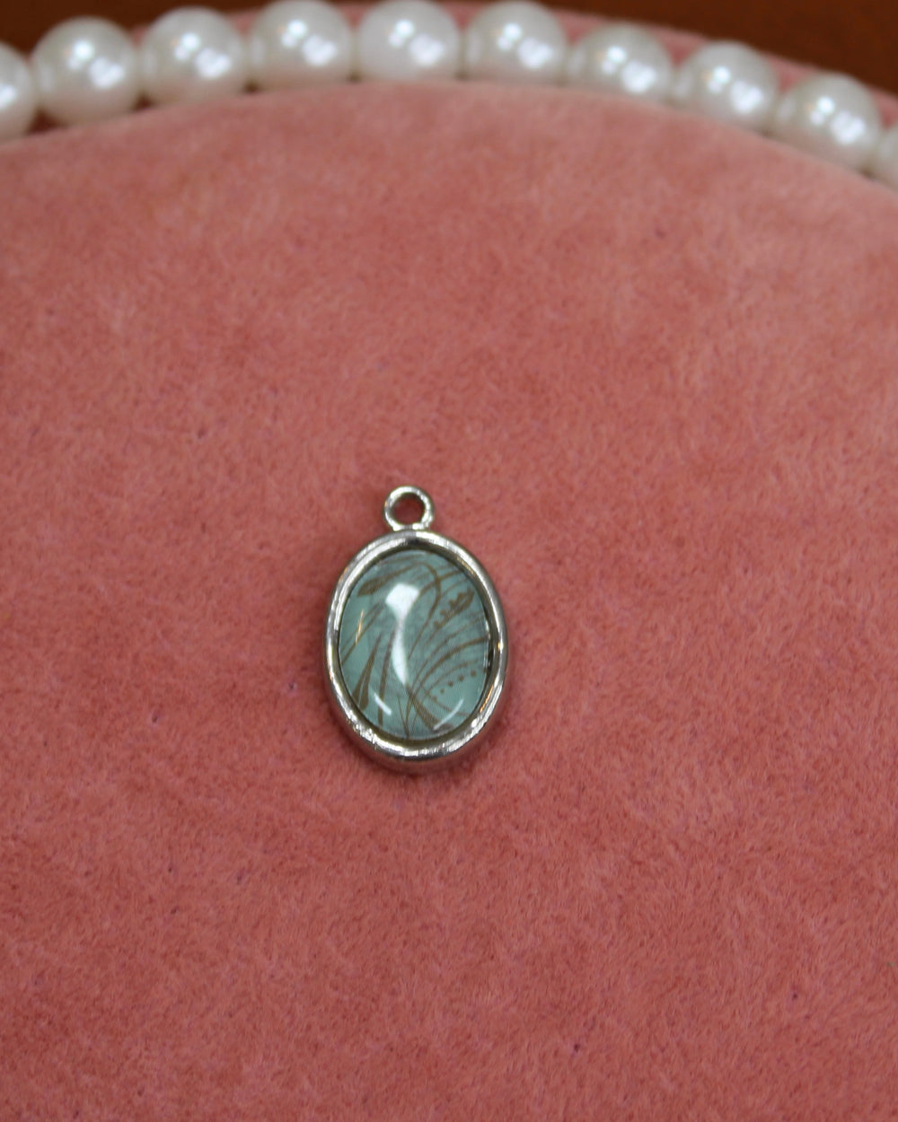 Large Silver Oval Turquoise Charm