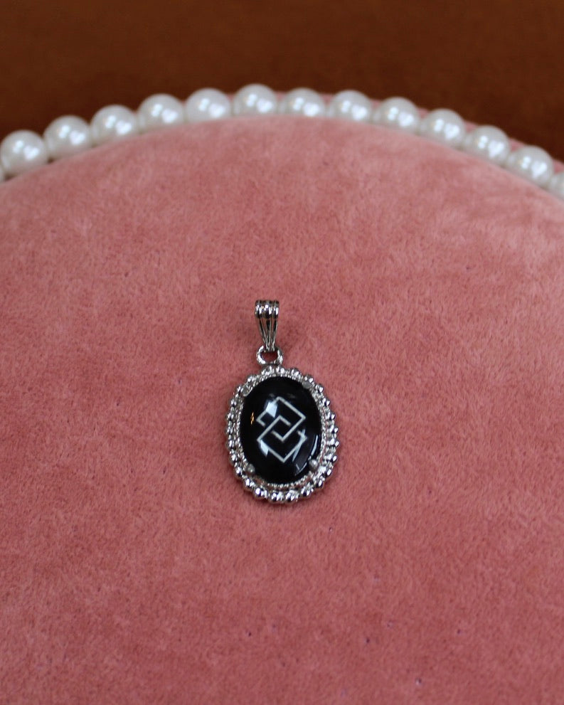 Silver Black Gem Crystal Charm