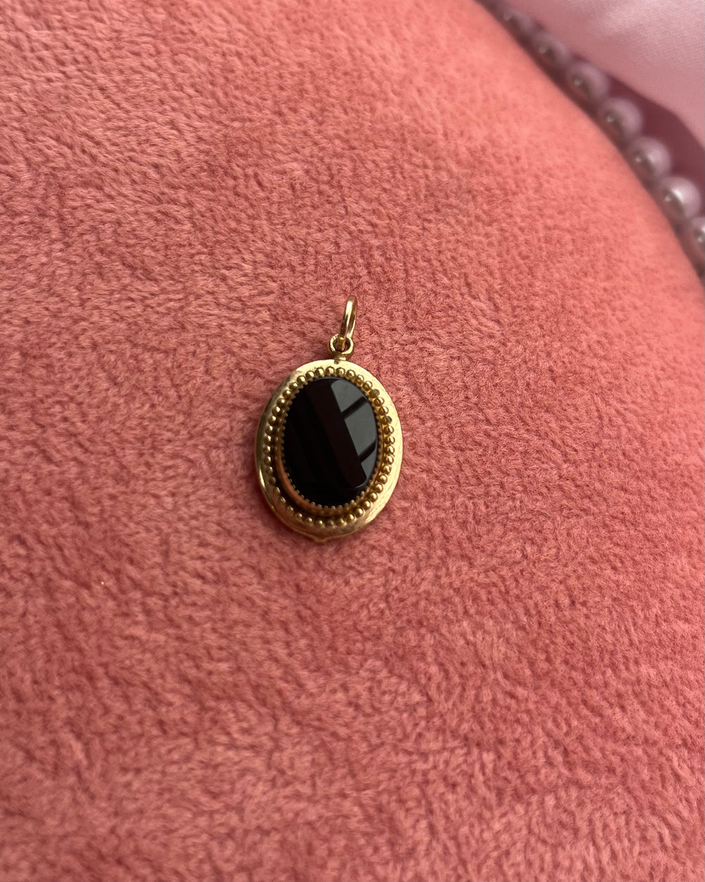 Black Oval Stone Gold Charm