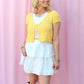 DULCIE DAINTY YELLOW POINTELLE TIE-FRONT KNIT CARDIGAN