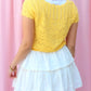DULCIE DAINTY YELLOW POINTELLE TIE-FRONT KNIT CARDIGAN
