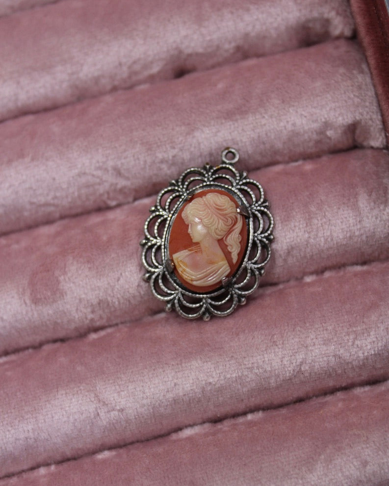 Silver Woman Cameo Red Charm