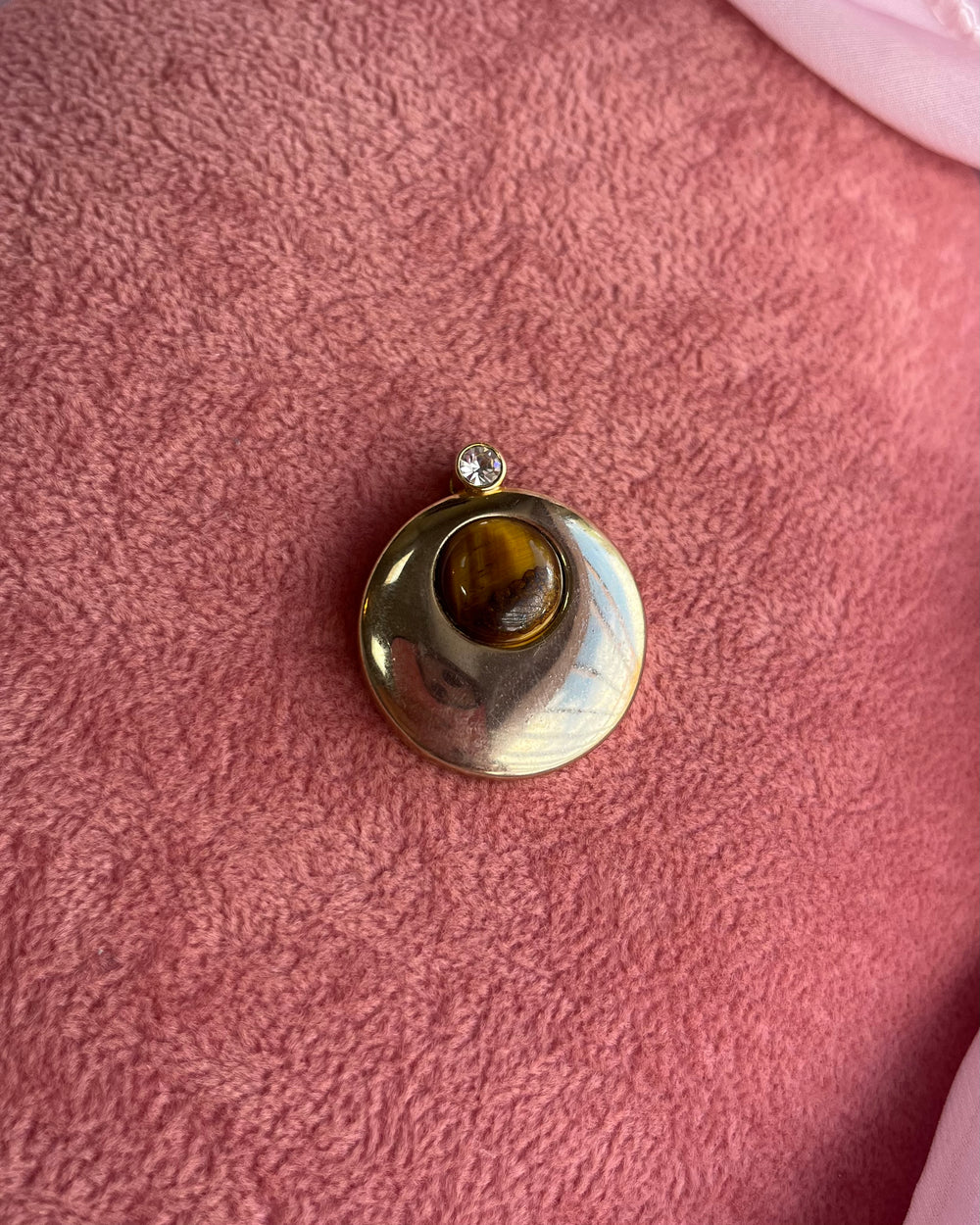 Amber Stone Gold Circle Charm