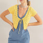 DULCIE DAINTY YELLOW POINTELLE TIE-FRONT KNIT CARDIGAN