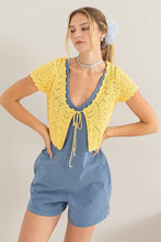 Load image into Gallery viewer, DULCIE DAINTY YELLOW POINTELLE TIE-FRONT KNIT CARDIGAN
