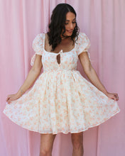Load image into Gallery viewer, SUNKIST ORANGE FLORAL BABYDOLL PUFF-SLEEVE DRESS

