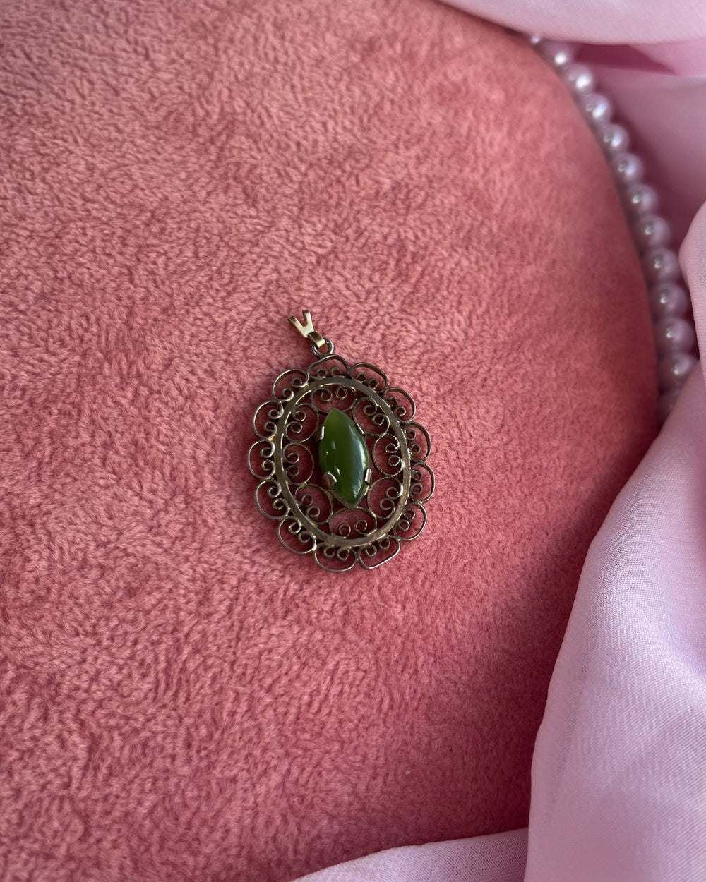 Green Stone Oval Charm