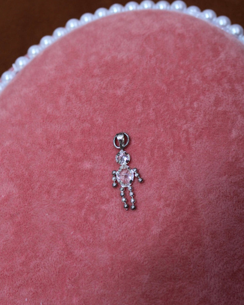 White Crystal Stick Figure Charm