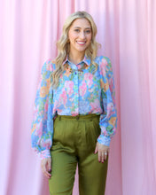 Load image into Gallery viewer, JANICE BLUE SHEER FLORAL BUTTON-UP TOP
