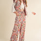 VENUS PINK FLORAL SATIN HIGH-WAISTED PANTS