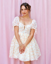 Load image into Gallery viewer, SUNKIST ORANGE FLORAL BABYDOLL PUFF-SLEEVE DRESS
