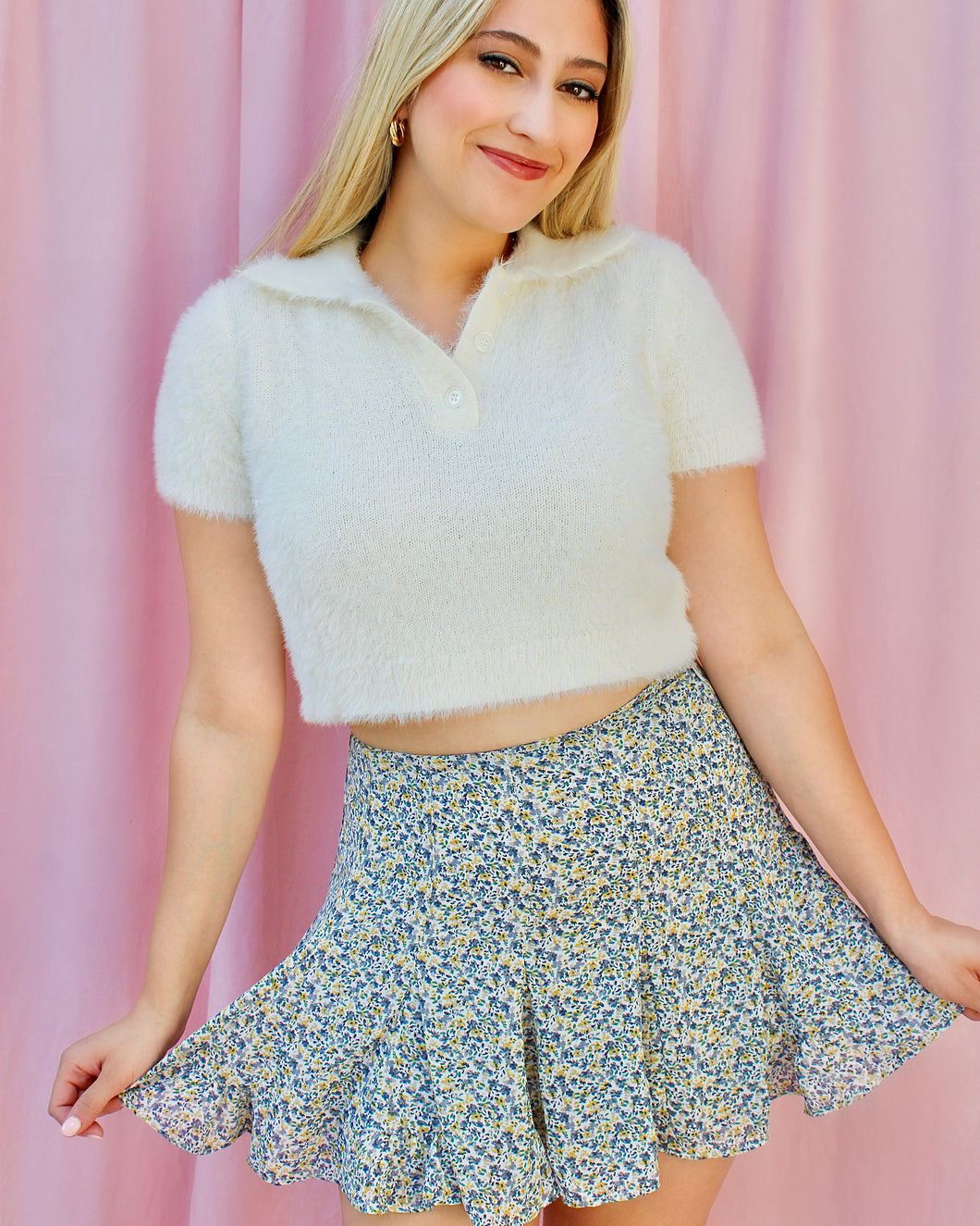 JULIET BLUE DITSY FLORAL MINI SKORT