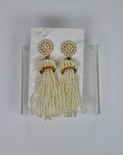 Load image into Gallery viewer, CREAM LUXE BEADED TASSEL EARRINGS - The Lovely Sun
